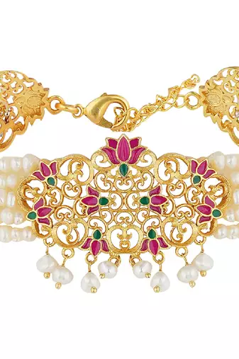 Maharani Lotus Bracelet In Pink Enamel