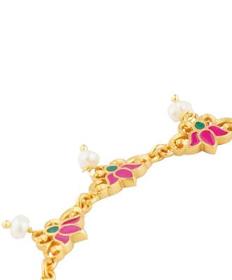Threads Of Lotus Delicate Anklet In Pink Enamel 2