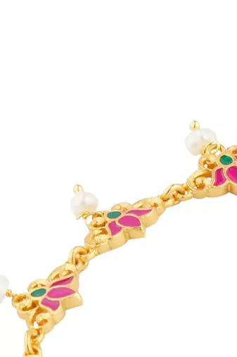 Threads Of Lotus Delicate Anklet In Pink Enamel