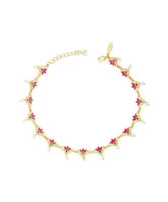 Threads Of Lotus Delicate Anklet In Pink Enamel 1