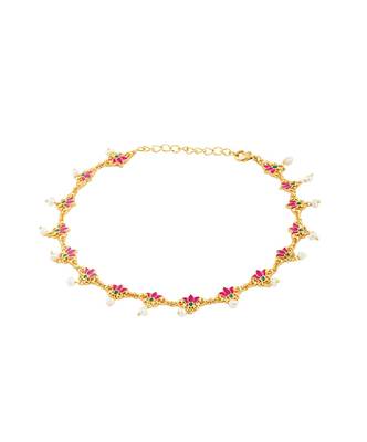 Threads Of Lotus Delicate Anklet In Pink Enamel 3