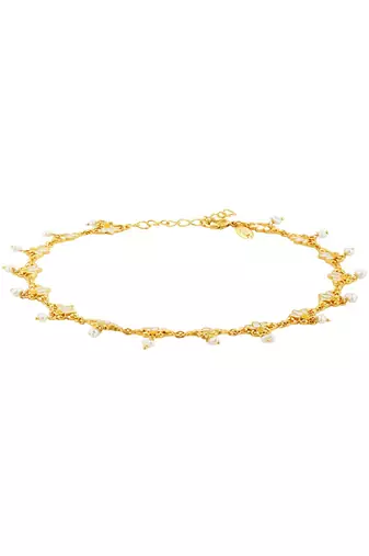 Threads Of Lotus Delicate Anklet In White Enamel