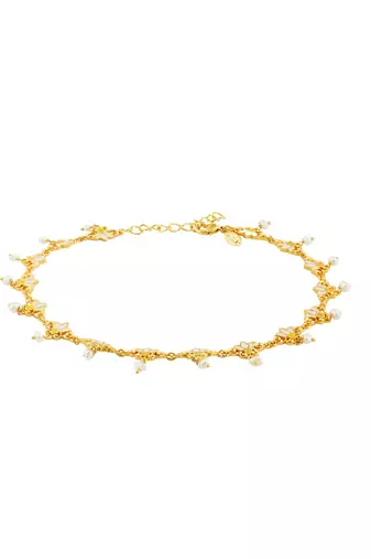 Threads Of Lotus Delicate Anklet In White Enamel