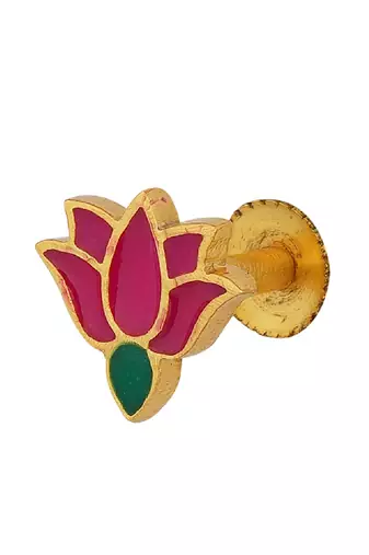 Lotus Story Kurta Buttons In Pink Enamel. Set Of 5