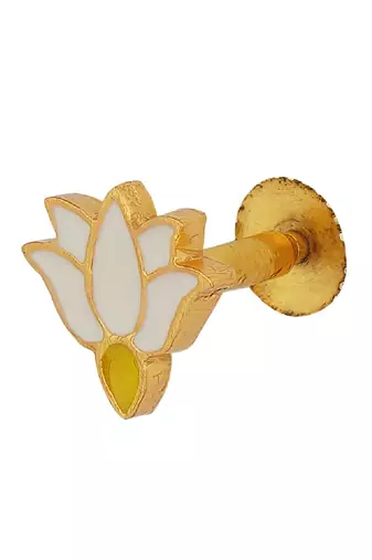 Lotus Story Kurta Buttons In White Enamel. Set Of 5