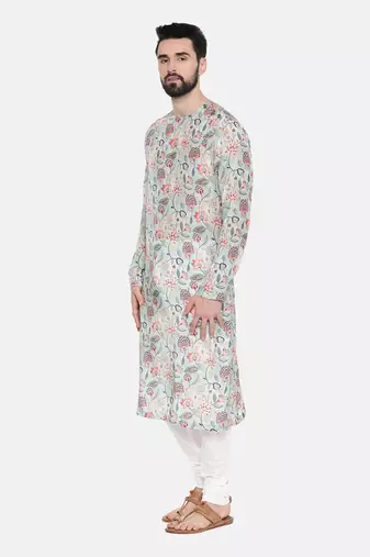 Green Printed Muslin Kurta Set