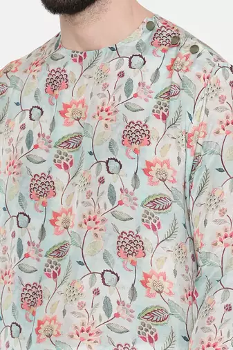 Green Printed Muslin Kurta Set