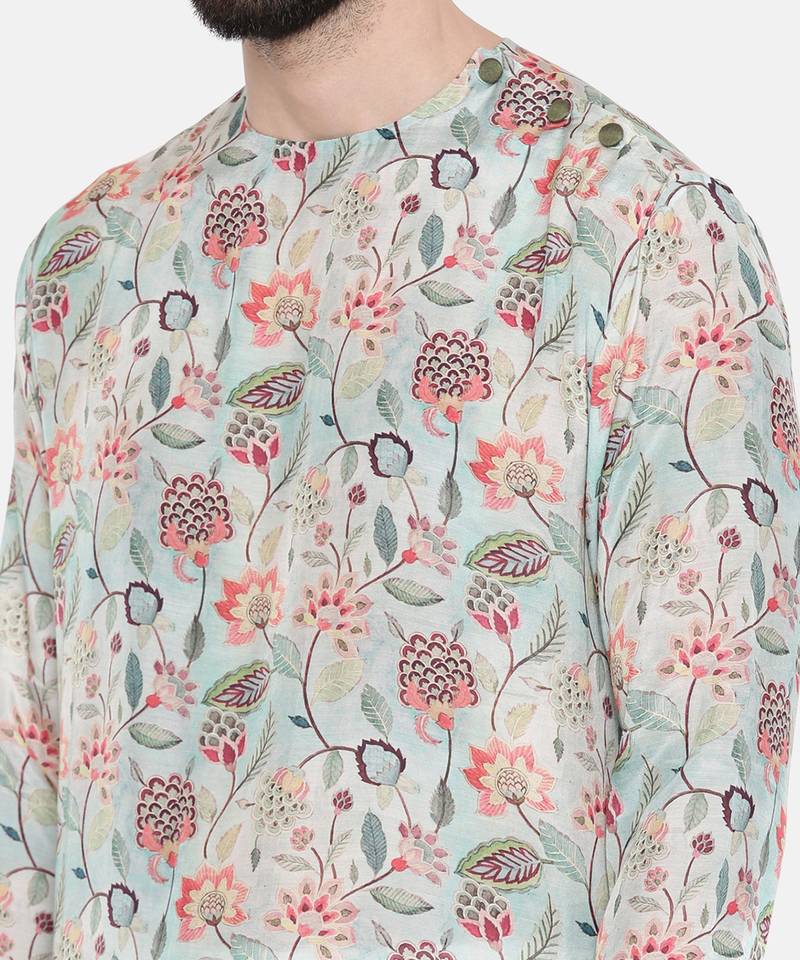 Green Printed Muslin Kurta Set