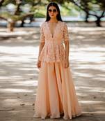 Peach Peplum Sharara Set