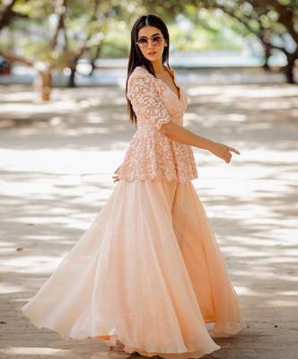 Peach Peplum Sharara Set 2