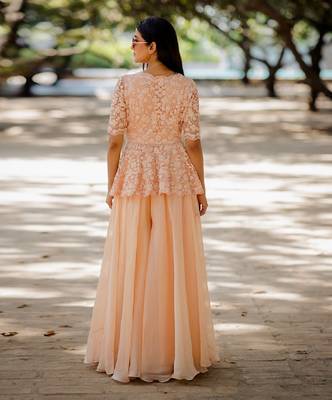 Peach Peplum Sharara Set 3