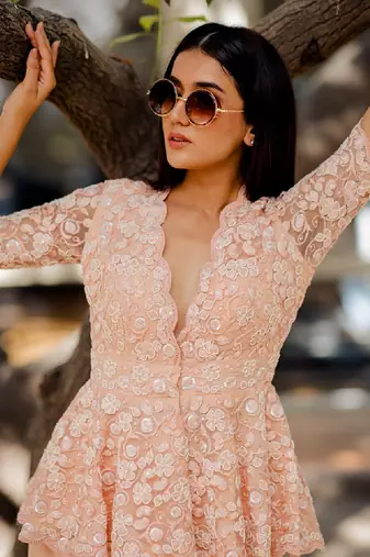Peach Peplum Sharara Set