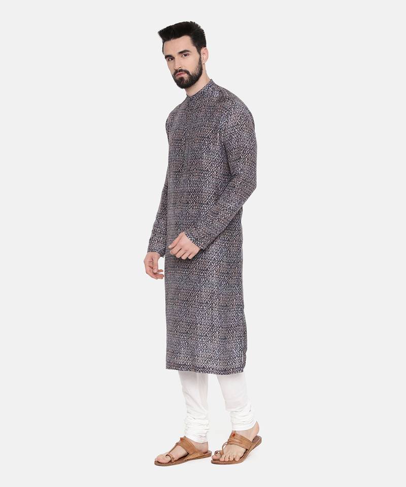 Linen Bemberg Blue Prt Kurta Set