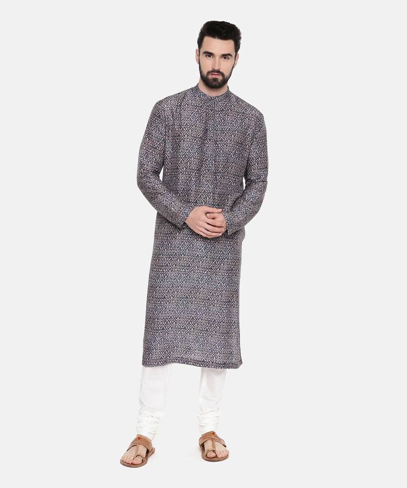 Linen Bemberg Blue Prt Kurta Set