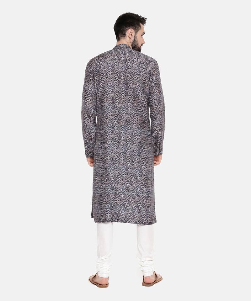 Linen Bemberg Blue Prt Kurta Set