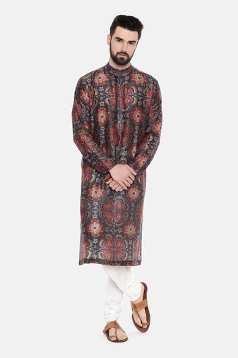 Teal Red Silk Chanderi Kurta Set