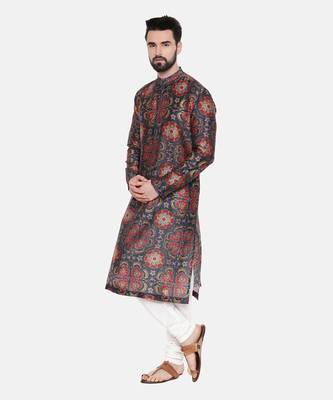 Teal Red Silk Chanderi Kurta Set 2