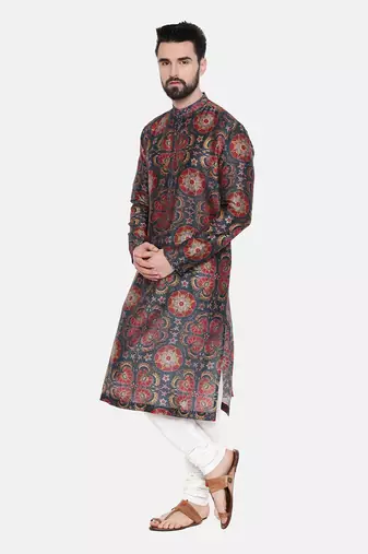 Teal Red Silk Chanderi Kurta Set