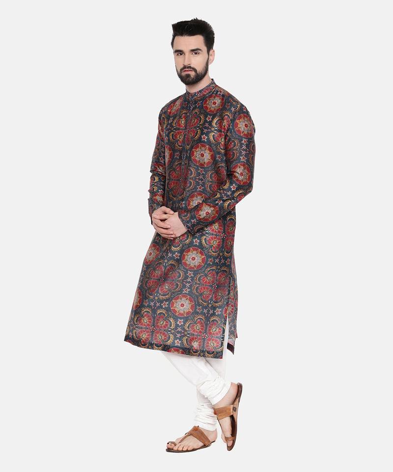 Teal Red Silk Chanderi Kurta Set