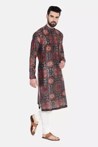 Teal Red Silk Chanderi Kurta Set