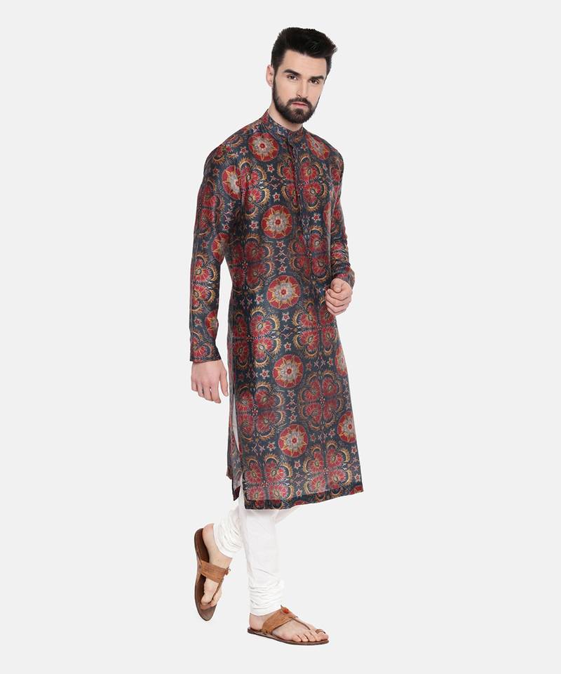 Teal Red Silk Chanderi Kurta Set