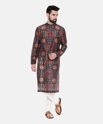 Teal Red Silk Chanderi Kurta Set 4