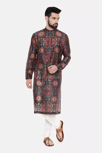 Teal Red Silk Chanderi Kurta Set