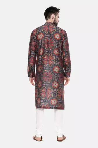 Teal Red Silk Chanderi Kurta Set