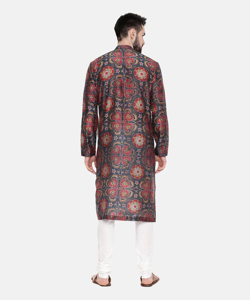 Teal Red Silk Chanderi Kurta Set