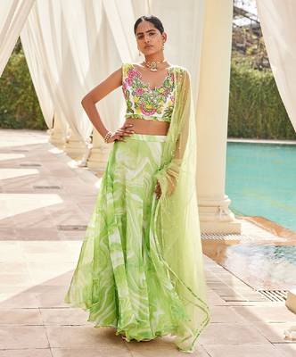 Green Organza Lehenga 1