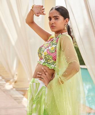 Green Organza Lehenga 3