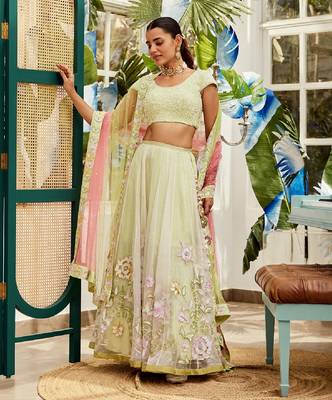 White Organza Embroidered Lehenga 1
