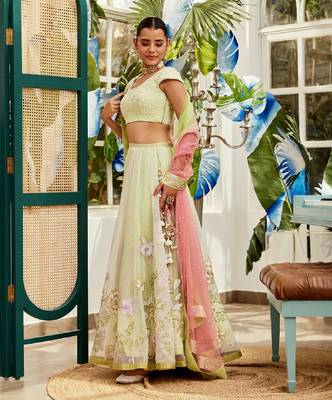 White Organza Embroidered Lehenga 2