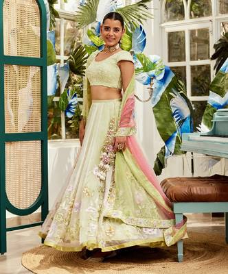 White Organza Embroidered Lehenga 3