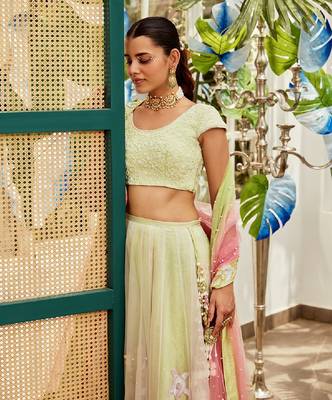 White Organza Embroidered Lehenga 4