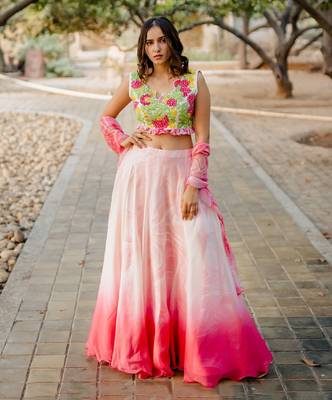 Pink Embroidered Tulle Lehenga 1