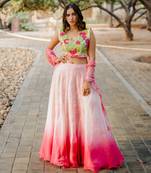 Pink Embroidered Tulle Lehenga