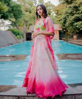 Pink Embroidered Tulle Lehenga 3