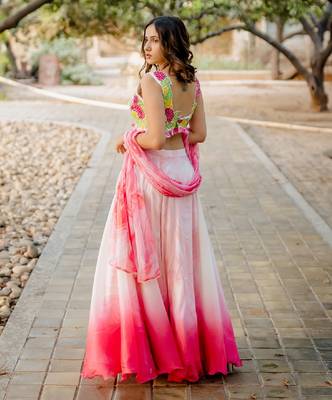Pink Embroidered Tulle Lehenga 4