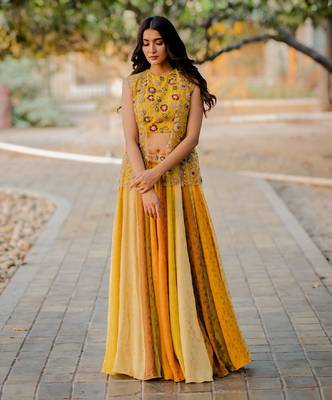Yellow Jacquard Lehenga 1