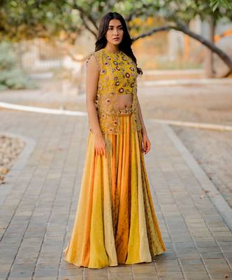 Yellow Jacquard Lehenga 2