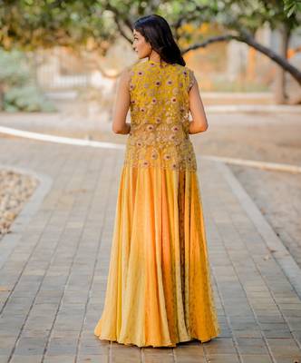 Yellow Jacquard Lehenga 3