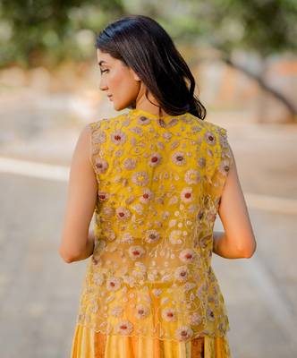 Yellow Jacquard Lehenga 4