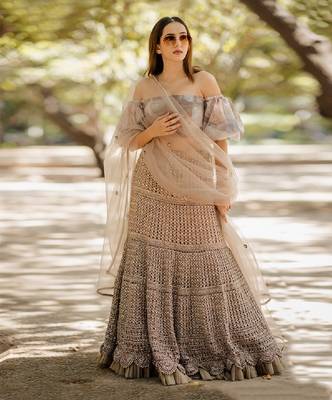 Brown Organza Embroidered Lehenga 1