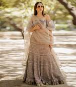 Brown Organza Embroidered Lehenga