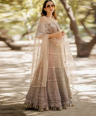 Brown Organza Embroidered Lehenga 3