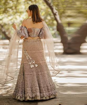 Brown Organza Embroidered Lehenga 4