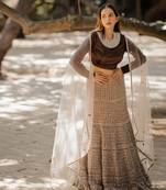Brown  Embroidered Lehenga