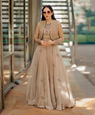 Olive Organza Lehenga With Jacket 1