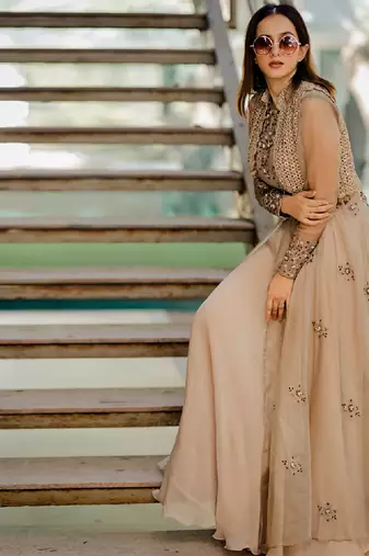 Olive Organza Lehenga With Jacket